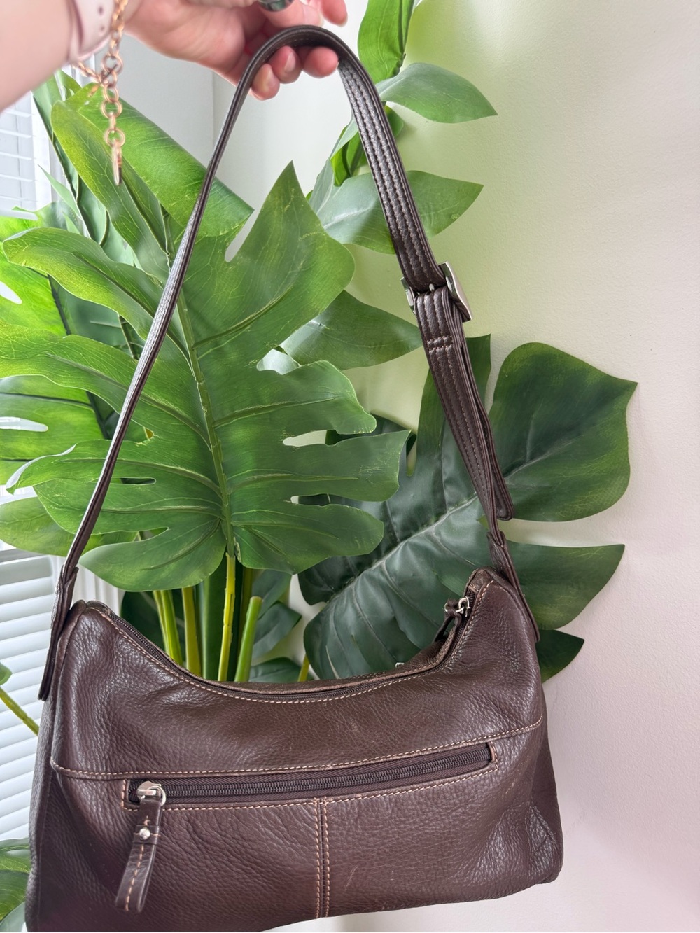 Stone & Co. Brown Leather Handbag with Silver Plate